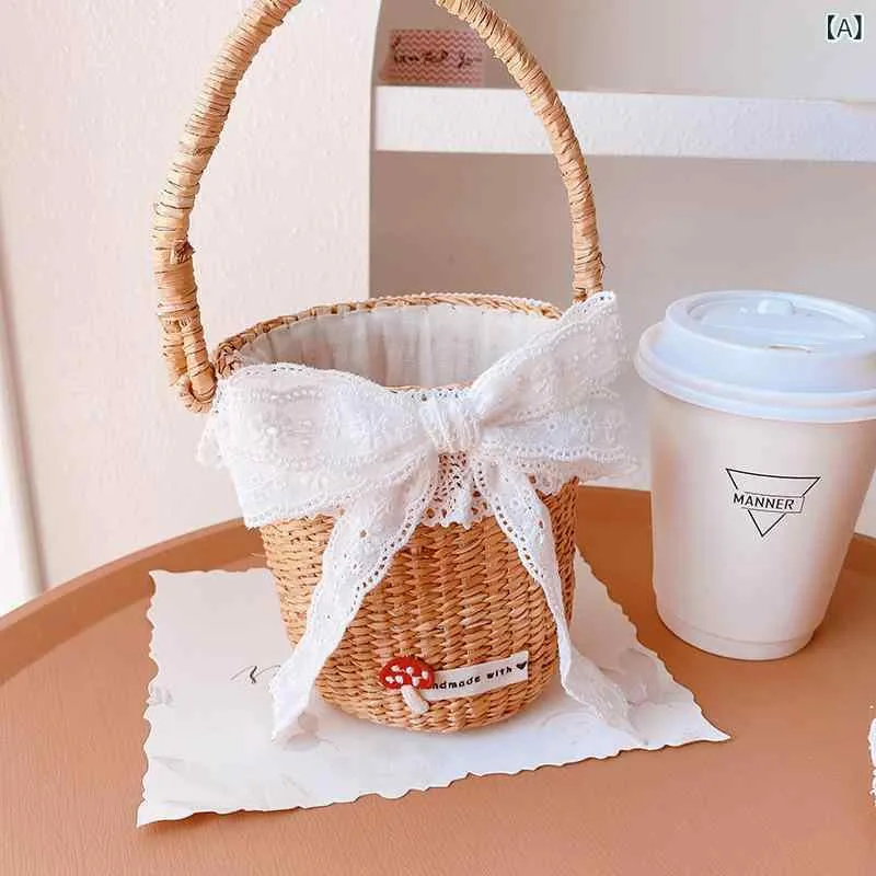 かごバッグ レディース ストローバッグ バケツ型 レース リボン 巾着 浴衣 夏 祭り 海 リゾート 旅行 手提げ 軽量 小さめ バスケット 裏地付き 丈夫 自立 かわいい おしゃれ ギフト プレゼント お出かけ