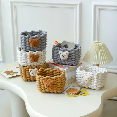 収納バスケット 卓上 小物入れ 整理かご コットンリネン 布 くま 刺繍 アニマル デスク周り 化粧品 メイクボックス 折りたたみ 雑貨 インテリア おもちゃ入れ ベビー用品 整理 整頓 シンプル おしゃれ かわいい