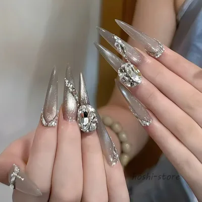 Nail Tips Just Paste Gal Children's Long False Nails Long Cute Glitter Stickers Goods (Gal Multi Color 15, Long)