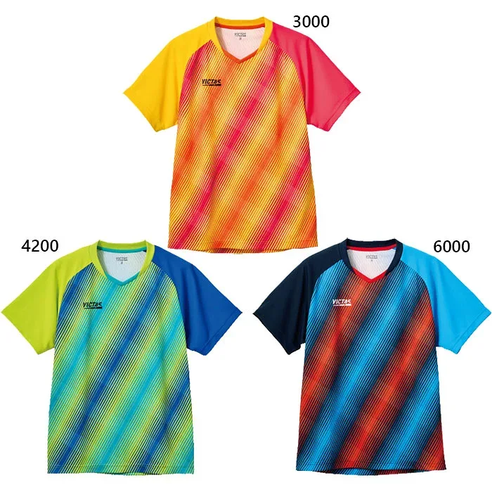 JTTA公認 ビクタス メンズ レディース ジュニア バイアスストライプ ゲームシャツ BIAS STRIPE GS 卓球ウェア トップス 半袖 吸汗速乾 UVカット 抗菌防臭 ネイビー イエロー グリーン 黄色 緑 送料無料 VICTAS 612301