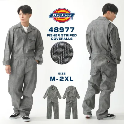 【最短即日発送】Dickies ディッキーズ つなぎ メンズ フィッシャーストライプ 長袖 大きいサイズ 大きめ ゆったり カバーオール 作業着 作業服 ワークウェア アメカジ カジュアル ストリート おしゃれ ツナギ USAモデル 裾上げ可能