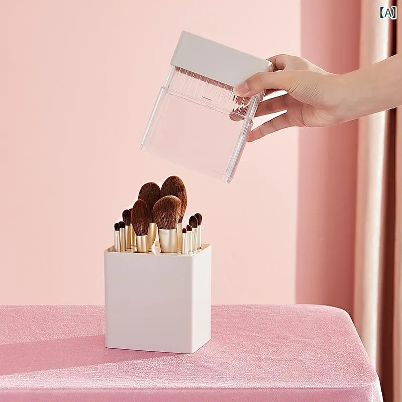 メイクブラシ ケース 蓋付き 化粧品 収納ボックス ペン立て スタンド 防塵 アクリル 使いやすい 便利 グッズ 持ち運び ピンク 白 青 シンプル 無地