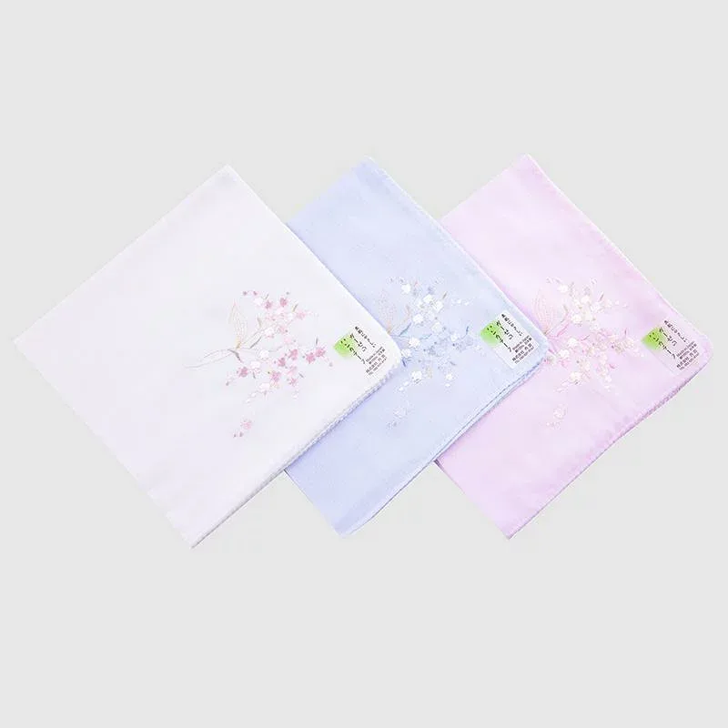 ハンカチ レディース 製 綿 ダブルガーゼ 吸汗速乾 スズラン 花柄 刺繍 肌触りやわらか パステルカラー 普段使い 縁かがり