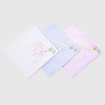ハンカチ レディース 製 綿 ダブルガーゼ 吸汗速乾 スズラン 花柄 刺繍 肌触りやわらか パステルカラー 普段使い 縁かがり
