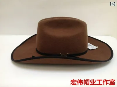 カウボーイハット 男女兼用 ウェスタン ウールフェルト つば広 ハイクラウン 巻きつば 乗馬用 ブラウン アウトドア