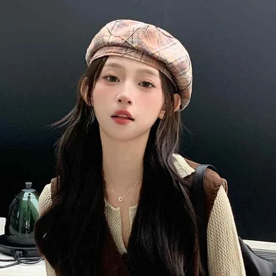 ベレー帽 レディース カジュアル おしゃれ 帽子 秋 薄手 チェック柄 韓国 画家風 柄 ベレー帽
