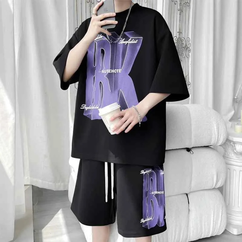 セットアップ メンズ おしゃれ オーバーサイズ ストリート スタイル 半袖 Tシャツ ショートパンツ 夏 ブラック 柄 カジュアル スポーティ