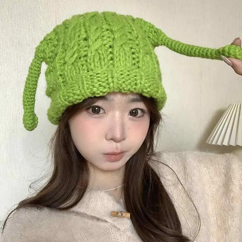ニット帽 レディース メンズ 大人 耳 かわいい ウール 秋冬 厚手 暖かい 防寒 柔らかい ストレッチ 帽子 ビーニー ロールキャップ 小物 無地 シンプル カジュアル アウトドア レジャー 旅行 普段使い フリーサイズ 触手 面白 緑 黒 アイボリー