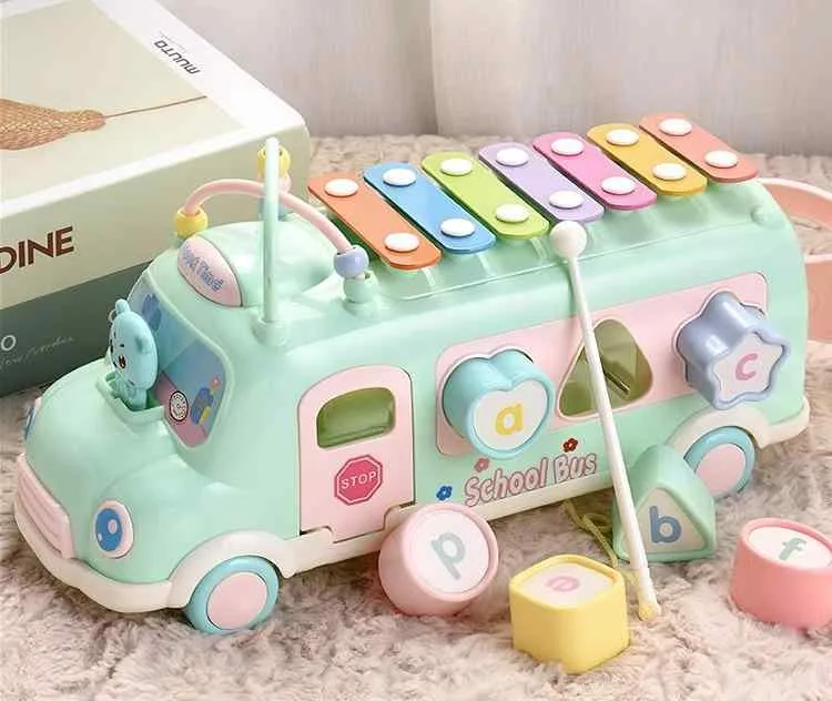 おもちゃ 楽器 1 歳 ベビー 男の子 女の子 バス 鍵盤 7音 スティック 型はめ パズル つみき アルファベット かわいい 緑 音楽 知育玩具 プレゼント 誕生日