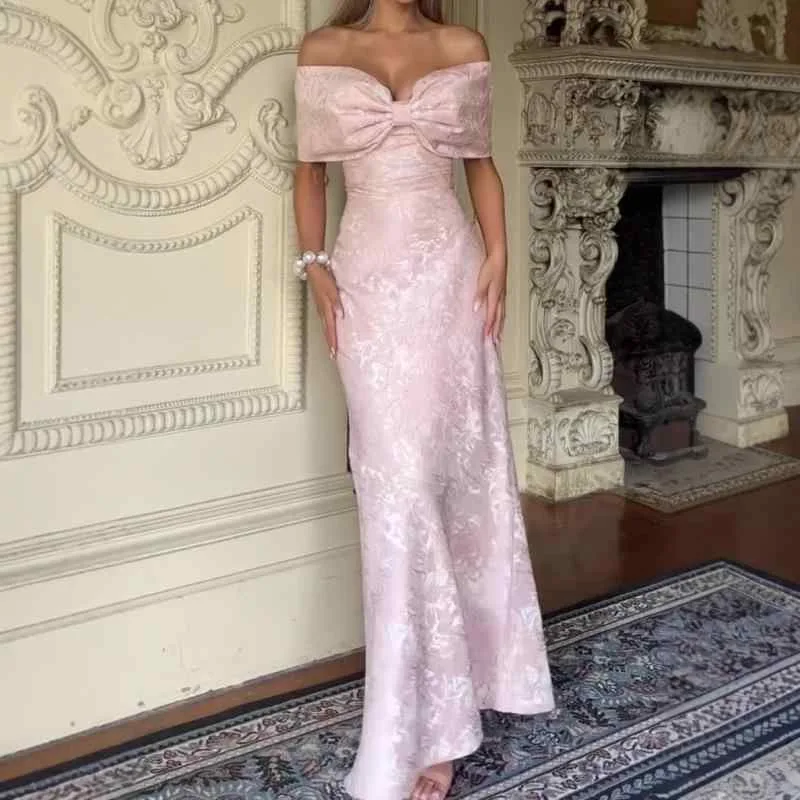 ワンピース レディース ロングドレス パーティードレス イブニングドレス 結婚式 二次会 披露宴 オフショルダー 背中あき オープンバック セクシー リボン チュール Aライン ハイウエスト 高級感 エレガント 上品 春夏 インフルエンサー シアー 透け