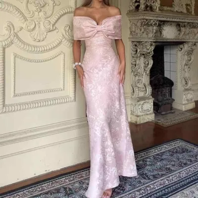 ワンピース レディース ロングドレス パーティードレス イブニングドレス 結婚式 二次会 披露宴 オフショルダー 背中あき オープンバック セクシー リボン チュール Aライン ハイウエスト 高級感 エレガント 上品 春夏 インフルエンサー シアー 透け