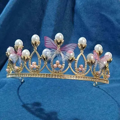 ヘアアクセサリー キッズ 女の子 王冠 ティアラ クラウン バタフライ 蝶 髪飾り カチューシャ ヘッドドレス プリンセス ゴールド 電気メッキ加工 合金 ラインストーン 誕生日 結婚式 発表会 かわいい 上品 春夏