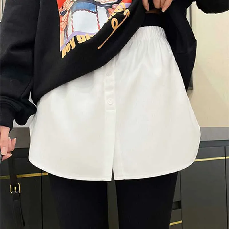 スカート レディース 付け裾 重ね着 レイヤード インナー フェイクヘム ショート丈 体型カバー Tシャツ風 チェック柄 秋冬 暖かい 厚手 伸縮性 綿 ホワイト ブラック ブルー ボタン カジュアル かわいい 普段使い