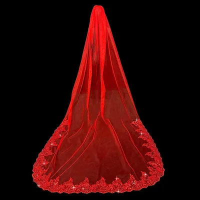 Wedding Veil Women's Bride Wedding Ceremony Reception Long 3m Comb Red Lace Sequin Embroidery Floral Pattern Retro Antique Luxury Bridal Headdress Hair Ornament Accessory Spring Summer Glitter Luxurious