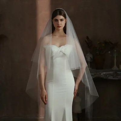 ウェディングベール レディース 白 オフホワイト 結婚式 披露宴 前撮り 2層 ロング丈 コーム ジルコニア ラインストーン ビジュー ナイロン ブライダル 高級感 花嫁 ロケーションフォト ヘアアクセサリー