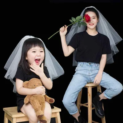 ベール キッズ 子供 女の子 大人 レディース 親子 髪飾り ヘッドドレス ヘアアクセサリー ウエディング 2段 チュール シンプル フォトアイテム 花嫁 ブライダル 結婚式 誕生日 披露宴 ロケーション撮影