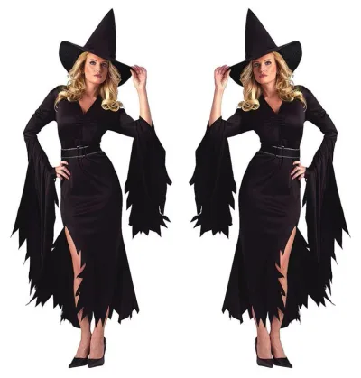 コスプレ レディース ハロウィン 衣装 魔女 ウィッチ 幽霊 仮装 ドレス ワンピース 再生繊維 舞台衣装 イベント パーティー ダンス 発表会 演出用 コスチューム ブラック