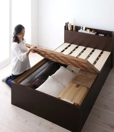 シンプル 大容量収納庫付き すのこベッド 〔Open Storage〕オープンストレージ 〔ベッドフレームのみ・マットレスなし〕 シングル 深さラージ 〔フレーム色〕ダークブラウン【北海道・沖縄・離島配送不可】