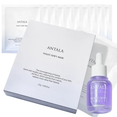 【2点セット】アンタラ ヴァイオレット ツヤ肌集中 マスク 10枚 + 美容液 / ANTALA 韓国コスメ ハイドロゲルマスク 超密着 高保湿 フェイスパック アズレン アラントイン アデノシン ナイアシンアミド 保湿 美白 鎮静 整肌 シワ たるみ ハリ 保湿 毛穴 赤み 熱感 ケア 低刺激