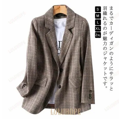 テーラードジャケット チェック柄 スーツジャケット レディース テーラード ジャケット 春 秋 アウト ジャケット ビジネススーツ カジュ