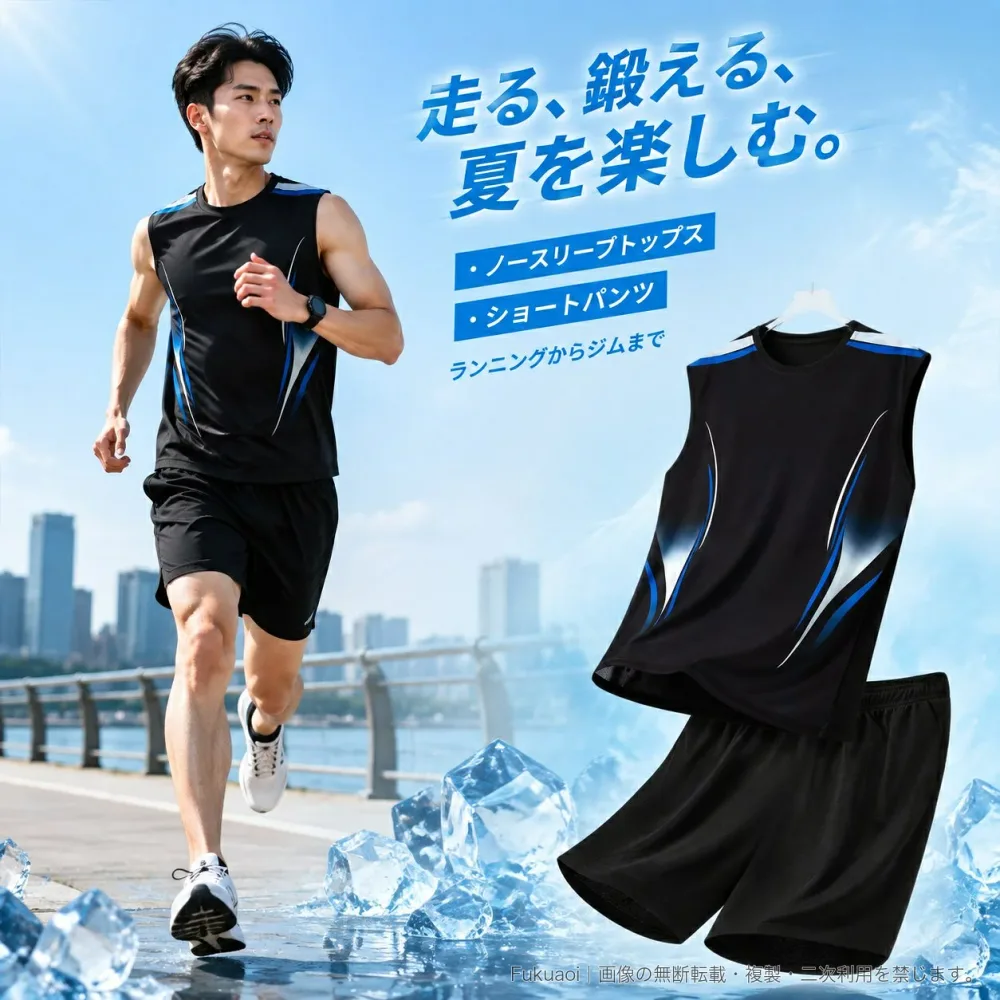メンズ スポーツウェア 上下セット ノースリーブ ショートパンツ 接触冷感 速乾 通気 吸汗 伸縮 夏用 ランニング トレーニング ジム カジュアル 大きいサイズ M〜5XL 5色