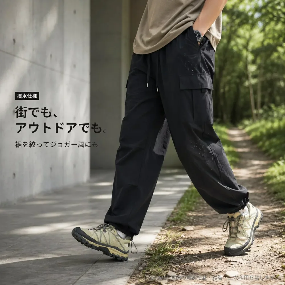 撥水カーゴパンツ メンズ レディース ワイド ストレート 裾ドローコード 多ポケット 薄手 春夏 アウトドア キャンプ 旅行 大きいサイズ S~5XL 5色