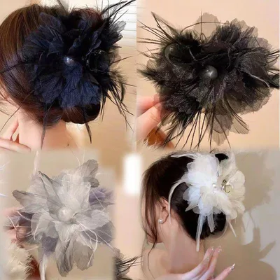 ヘアクリップ ヘアークリップ 髪留め 大きめ ロング フェザー ヘアアクセサリー ヘアアレンジ 大人 シンプル おしゃれ かわいい 韓国
