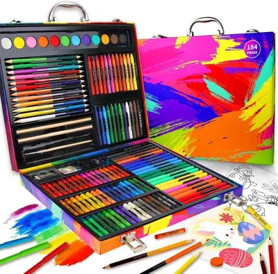 Okiki お絵かきセット【新登場 双頭式色鉛筆 クレヨン 水性ペン 184ピース】お絵描きセット お絵描き 鮮やかな色 女の子 男の子 成人 プレゼント 誕生日 クリスマス 贈り物