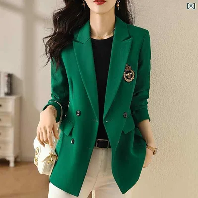 Tailored Jacket, Women's, Outerwear, Long Sleeve, Light Outerwear, Casual, Plain, Office, Commuting to Work, School, Simple, Elegant, Neat, Autumn Clothes, Spring Clothes, Brown