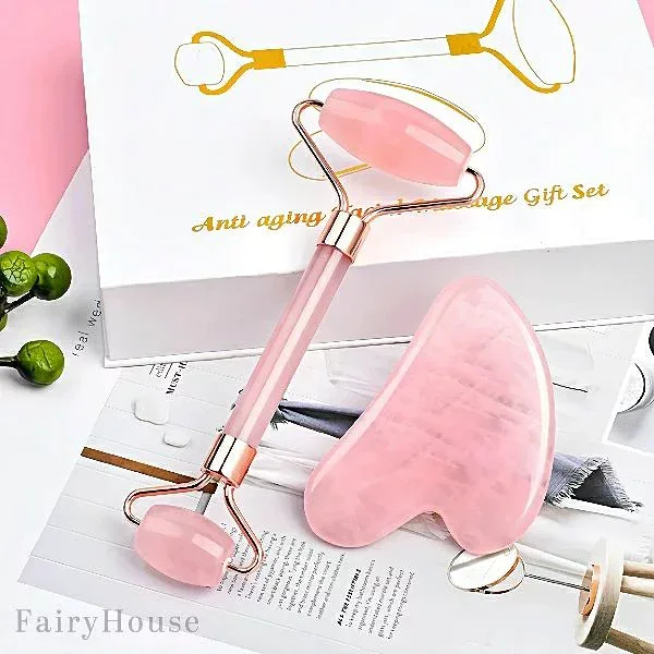 フェイスマッサージセット 2WAYローラー+グアシャプレート 小顔ローラー 美顔器 リフトアップ むくみ取り 美容ローラー たるみ対策 ほうれい線 ハンドマッサージ