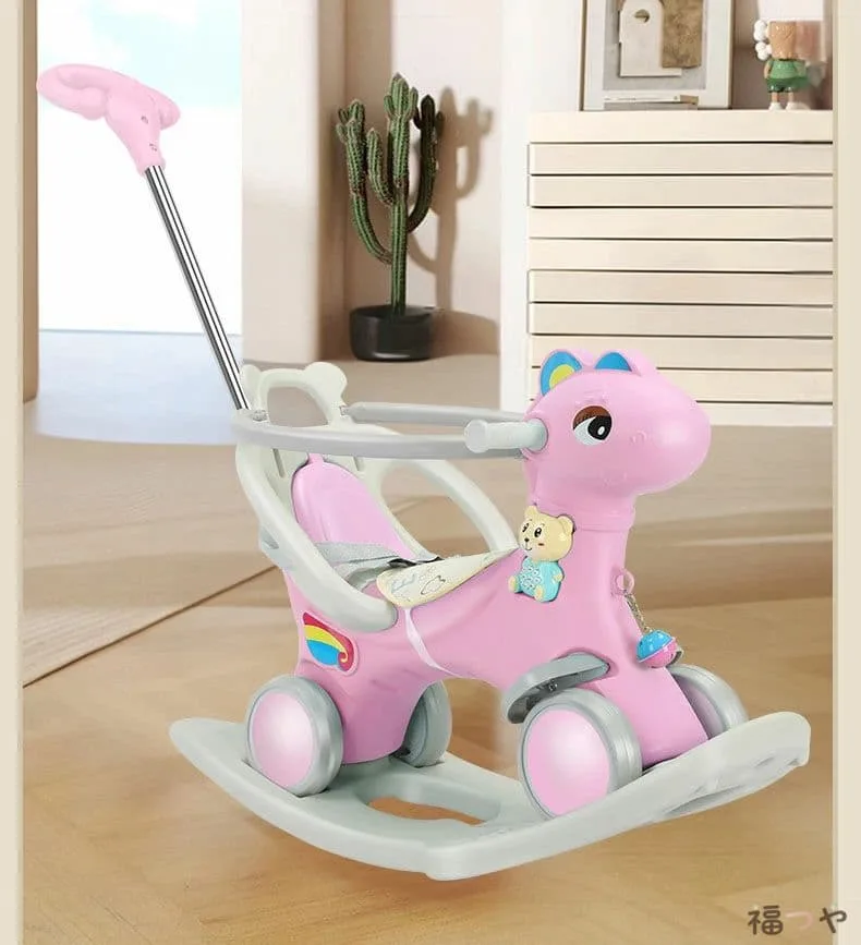 木馬 乗用玩具 おもちゃ 赤ちゃん歩行器 ベビーウォーカー 乳幼児用歩行車 子どもの木馬 押し棒付き ペダル付き シートベルト付き 四輪車 1-5歳子ども 乗り物おもちゃ 足蹴り車兼用 子供用ねじり車 乗り物おもちゃ 足蹴り車兼用