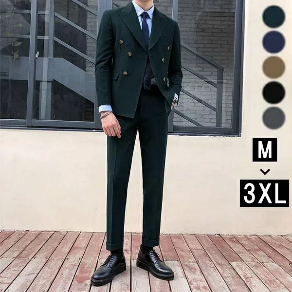 メンズ スーツ 二つボタン ビジネススーツ suit 細身 スリムスーツ フォーマルスーツ 紳士服 二次会 結婚式 卒業式 入学式 面接 通勤 パーティー カジュアルスーツ おしゃれ 無地 春 秋 上下セット ベージュ ブラック グレー ダークグリーン ネイビー dp031t2t2x0
