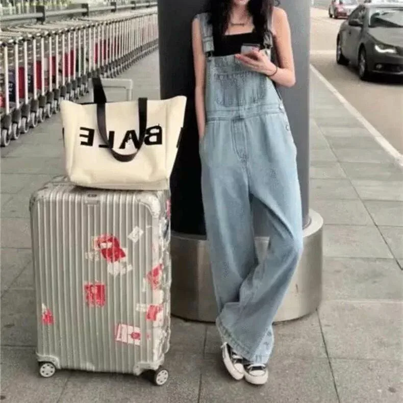 【FunnyBunny】 オーバーオール サロペット 休日 ロング丈 オールシーズン かっこいい ボトムス 体系カバー Gパン ロング デニムパンツ 旅行 デニム お揃い レディース お出かけ デート 着回し 女性用 ワイド お洒落 冬 ズボン