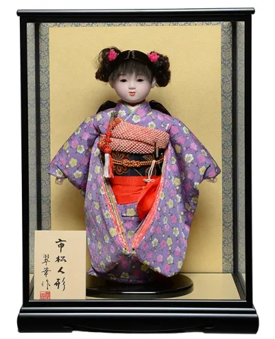 【雛人形】【市松人形】13号市松:縮緬衣装【カール】:翠華作 ケース入り【ひな人形】【浮世人形】