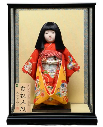 【ひな人形】【市松人形】12号市松人形:正絹京染手縫衣裳ケース入:元賀章介作【元賀章介】【本仕立市松】