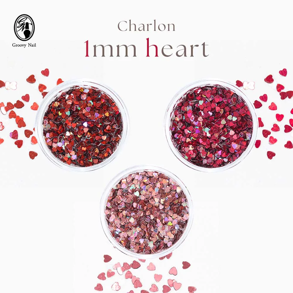 シャルロン Charlon 1mm ハート 全3色 ピュアレッド/ルビーピンク/プリズムピンク 1g 野尻早苗先生プロデュース ホログラム オーロラミックス ネイルパーツ ネイルアート用品 バレンタインネイル【ネコポス対応】
