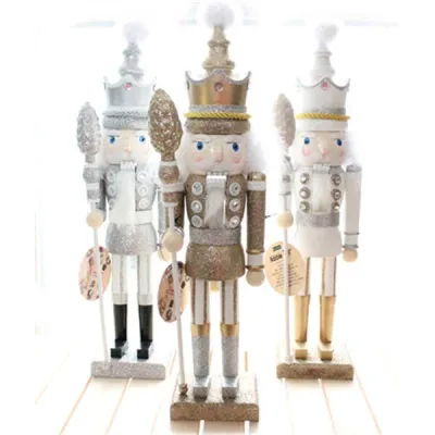 くるみ割り人形 置物 40cm 菓子 兵士 人形 キラキラ 祝日 手作り 工芸品 洋風 部屋 雑貨 逸品 クリスマス 新築祝い 装飾 結婚式 子供 誕生日プレゼント おもちゃ 白 金色 銀色