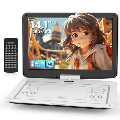 FANGOR ポータブルDVDプレーヤー 15.5型 車載用・携帯式CD/DVDプレイヤー 14.1インチ画面 大容量バッテリー 6時間連続再生 CPRM/リージョンフリー/USBメモリ対応 270°回転液晶 後部座席取付可 子供…