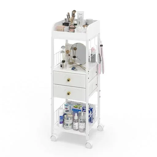 Druvia メイクボックス コスメ収納カー 化粧品収納ボックス 360回転式 小物入れ 大容量 ロック付きキャスター&8枚仕切り付き メイク収納ワゴン 2段引き出し付き ローリングスキンケアカー…