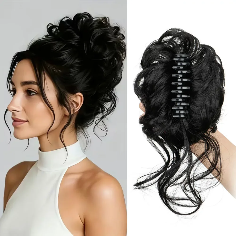 人工耐熱ファイバー ショート ウェーブ カリー メッシー エレガント バン ヘアピース クロークリップ トラセド アップド ヘアバン ウィッグ エクステンション レディース