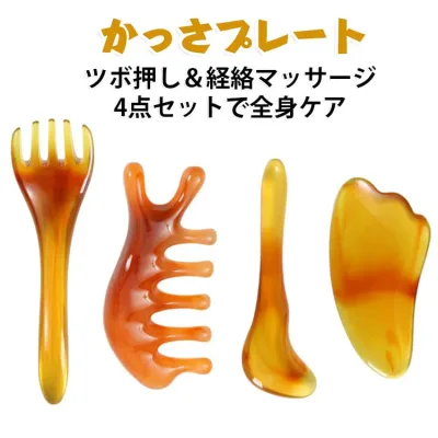 4点セット 頭皮マッサージ 足 目元 突起 カッサセット 血行 マッサージ 顔 経絡マッサージ かっさプレート ヘッドマッサージ 小顔ケア カッサセット フェイスライン くし型 全身に使える ツボ押し 4点セット リンパ 持ち運び 便利 お風呂