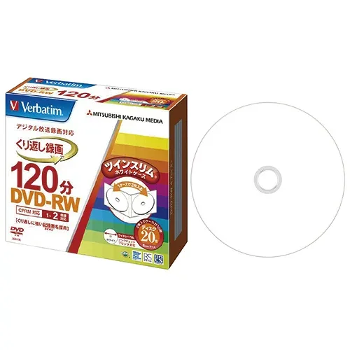 録画用DVD-RW 120分 1-2倍速 ホワイトワイドプリンタブル 5mmツインスリムケース 1パック(20枚) VHW12NP20TV1 バーベイタム#