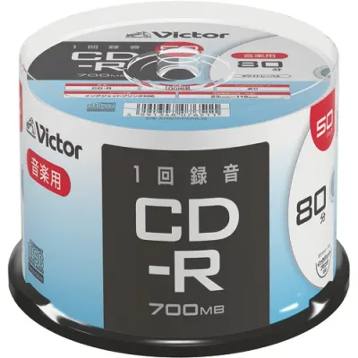 音楽用CD-R 80分 1-48倍速対応 ホワイトワイドプリンタブル スピンドルケース 1パック(50枚) AR80FP50SJ2 JVC#