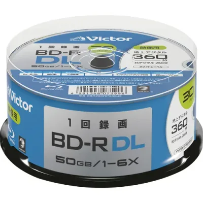 録画用BD-R DL 260分 1-6倍速 ホワイトワイドプリンタブル スピンドルケース 1パック(30枚) VBR260RP30SJ2 JVC#