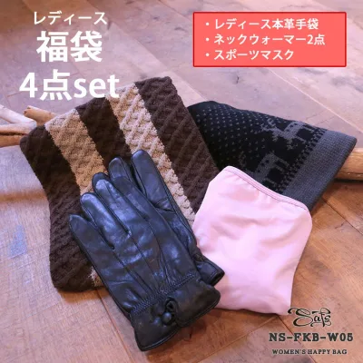 レディース 福袋 2025 手袋 レザー 革 女性 ネックウォーマー かわいい スポーツマスク フェイスマスク ネックゲイター セット 4点 贈り物 ギフト 冬 プレゼント ns-fkb-w05