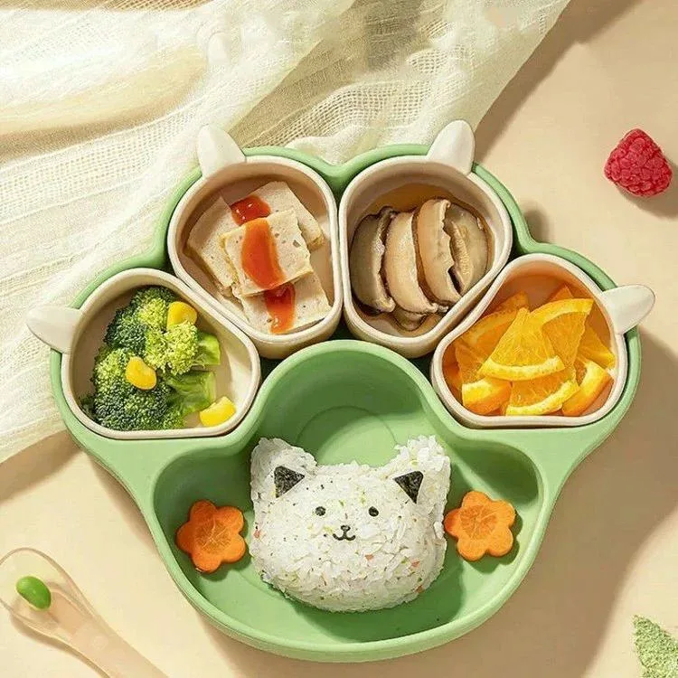 ベビー食器 離乳食プレート 吸盤付きシリコン製 仕切り皿 赤ちゃん用 猫の爪デザイン 食品級素材 ひっくり返らない 滑り止め お食事セット