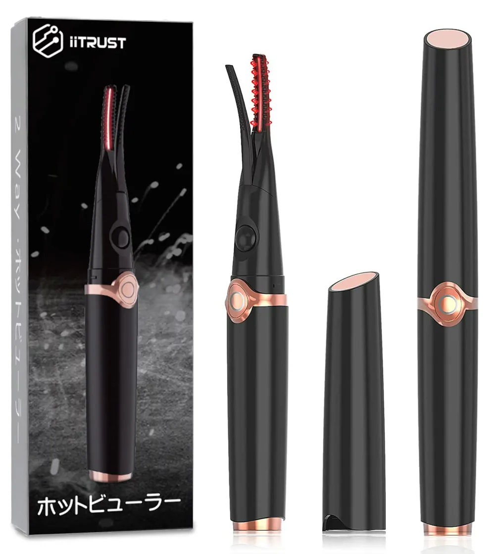 iitrust ホットビューラー まつ毛カーラー 2in1 長時間キープ 三段階温度調整 10秒急速予熱 15分間自動的に電源OFF USB給電 持ち運び易い (ブラック)