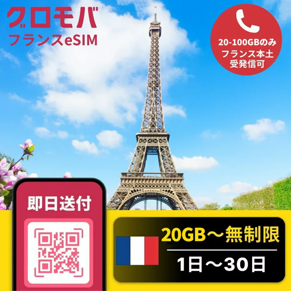 フランスeSIM 無制限 【 選べるプラン!無制限~100GB 1日 2日 3日 4日 5日 7日 10日 15日 20日 30日 データ無制限 】 eSIM フランス イーシム データ通信 無制限 使い放題 留学 旅行 出張 3G 4G 5G iphone android