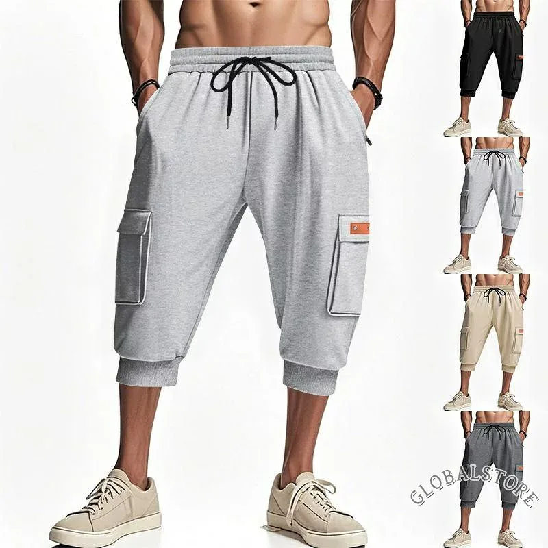7分丈パンツ メンズ スウェットパンツ 七分丈 パンツ クロップドパンツ 七分丈パンツ ウエストゴム 半パン スボン ダンス スポーツ イージーパンツ