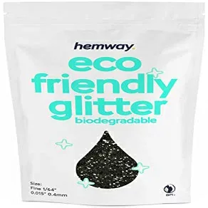 Hemway Eco Friendly Biodegradable Glitter 100g / 3.5oz Bio Cosmetic Safe Sparkle Vegan for Face, Eyeshadow, Body, Hair, Nail and Festival Makeup, Craft - Fine (1/64" 0.015" 0.4mm) - Black